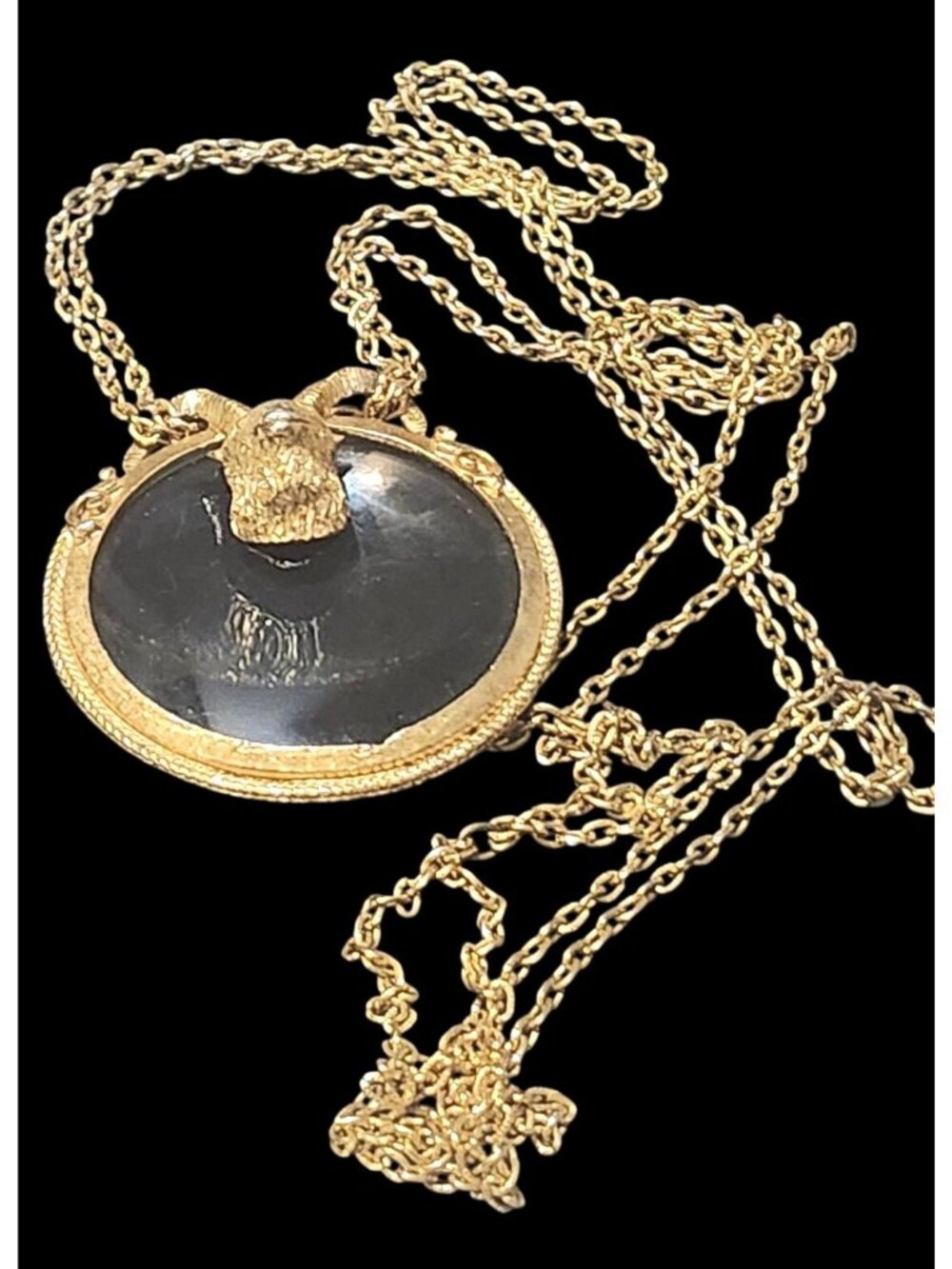 Vintage Florenza Rams Head Magnifying Pendant Gold Tone